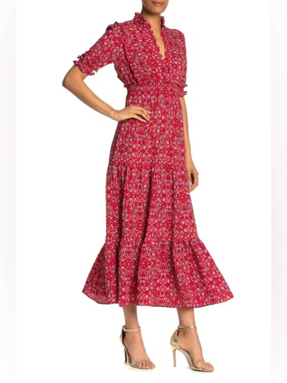 Max Studio tiered maxi dress with smocked waist and floral print Sz XS - Picture 5 of 7
